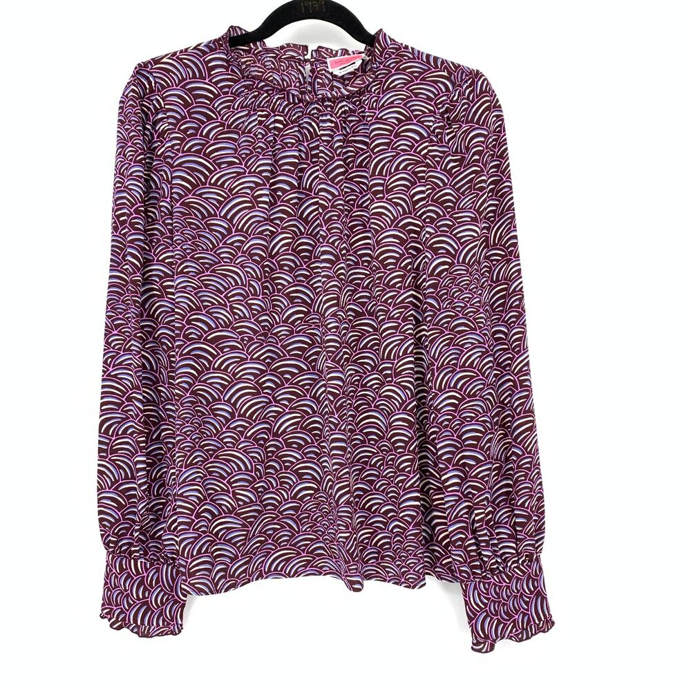 Kate Spade Party Bubbles Blouse Womens Size Medium Mission Fig Dark Purple NEW